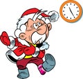 Santa Claus dressing and looking at his watch