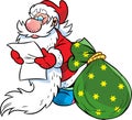 Santa Claus, who reads a letter, near him a sack with Christmas gifts