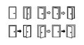 Simple black and white line art closed and open door icons step by step sequence vector illustration Royalty Free Stock Photo