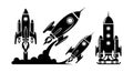 Rocket spaceship launch silhouette set space exploration technology vector illustration Royalty Free Stock Photo