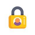 Yellow padlock protecting user profile with information symbol