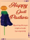 Vector illustration of a Shubh Gudi Padwa greeting card. a beautiful traditional Gudi decorated with mango leaves, a yellow