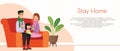 Vector illustration of sick family staying together at home. Cute family with sickness symptoms sitting on the couch