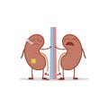 Vector illustration of a sick and sad kidneys.