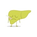 Vector illustration of a sick and sad liver. Royalty Free Stock Photo