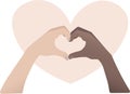 Vector illustration sign heart in hands white and black people stop racism piece and love lives matter human being