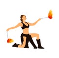 Woman fire dancer on white background Royalty Free Stock Photo