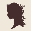 Vector illustration silhouette of beautiful curly girl in profile isolated. Beauty salon or hair product design Royalty Free Stock Photo