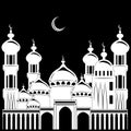Vector illustration, silhouette building mosque, background nigh