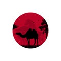 Vector illustration of a silhouette of a camel in the desert