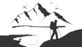 Vector illustration Silhouette of a climber. Isolated hiker on white background