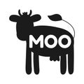 Vector illustration. Silhouette cute funny farm animal for kids. Nursery print cow with text moo. Black and white Royalty Free Stock Photo