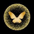 Vector illustration. Silhouette of Golden butterflies on a black background. Royalty Free Stock Photo