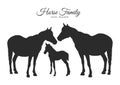 Silhouette of horses family isolated on white background. Royalty Free Stock Photo