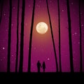 Lovers in forest on moonlit night Royalty Free Stock Photo