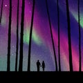 Lovers in forest at night Royalty Free Stock Photo