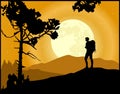 Mountaineering. Silhouette of a active man. Mountain climbing. Hiking vector Royalty Free Stock Photo