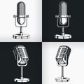 Silhouette old vintage radio microphone retro podcast, classic clipart cartoon illustration Royalty Free Stock Photo