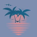 Vector illustration of a silhouette of a palm tree at dawn. Summer vacation party poster template. summer tropical palm trees Royalty Free Stock Photo