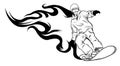 Vector illustration of silhouette snowboarder and flames