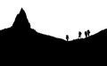 Vector Illustration: Silhouettes if Mountaineers standing under the Mountain
