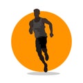 Vector illustration of silhouettes sportman running on orange background