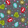 Vector illustration of simles gems pattern. On grey dark background. Royalty Free Stock Photo
