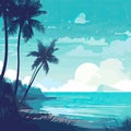 Vector illustration with a simple beautiful seascape with palms, beach and ocean in the background Royalty Free Stock Photo