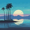 Vector illustration with a simple beautiful seascape with palms, beach and ocean in the background Royalty Free Stock Photo