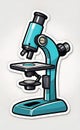 vector illustration, simple logo of a microscope in a laboratory with petri dishes and equipment Royalty Free Stock Photo