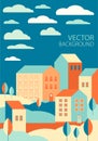 Vector illustration in simple minimal geometric flat style - autumn city landscape with buildings, hills and trees. Abstract Royalty Free Stock Photo