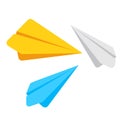 Vector illustration of simple paper plane icon in four different colors, airplane symbol isolated on a white background, paper air Royalty Free Stock Photo