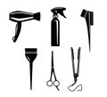 Set of silhouettes of hairdressing accessories