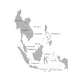 Vector illustration with simplified map of Asian countries. South East region.