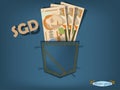 Vector illustration of singapore dollars in the pocket of blue jeans Royalty Free Stock Photo