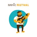 Vector illustration of singewith guitar. Music festival conceprt. Royalty Free Stock Photo