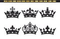 Vector Illustration Of Six Black Crowns Isolated Against A White Background.