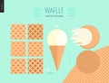 Vector illustration of six seamless waffle patterns on mint background