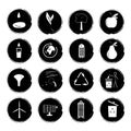 Vector illustration of sixteen black and white grunge icons illustrating the concept of a green environmentally friendly city
