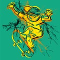 Vector illustration of skater on green background. Freestyle contest, t-shirt, print