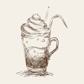 Iced coffee sketch style vector illustration