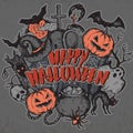 Vector illustration of sketch Halloween characters Royalty Free Stock Photo