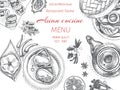 Vector illustration sketch - asian food. Card menu Dim Korean food.. vintage design template, banner. Royalty Free Stock Photo