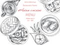 Vector illustration sketch - asian food. Card menu Dim Korean food.. vintage design template, banner. Royalty Free Stock Photo