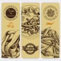 Vector illustration sketch - pasta. Card menu italian restaurant. Banner italan food. Royalty Free Stock Photo