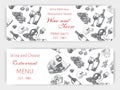 Vector illustration sketch -wine and cheese. Card Menu restaurant. vintage design template, banner