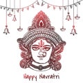 Vector Illustration sketching Of Happy Navratri Greeting Card Design With Beautiful Maa Durga Face with decorative Background