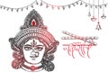 Vector Illustration sketching Of Navratri . Festival of india With Beautiful Maa Durga Face with decorative Background and hindi