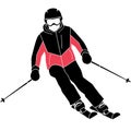 Vector Illustration of Skier in Motion Wearing Red Jacket and Goggles Royalty Free Stock Photo