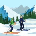 Vector illustration of skier mountains